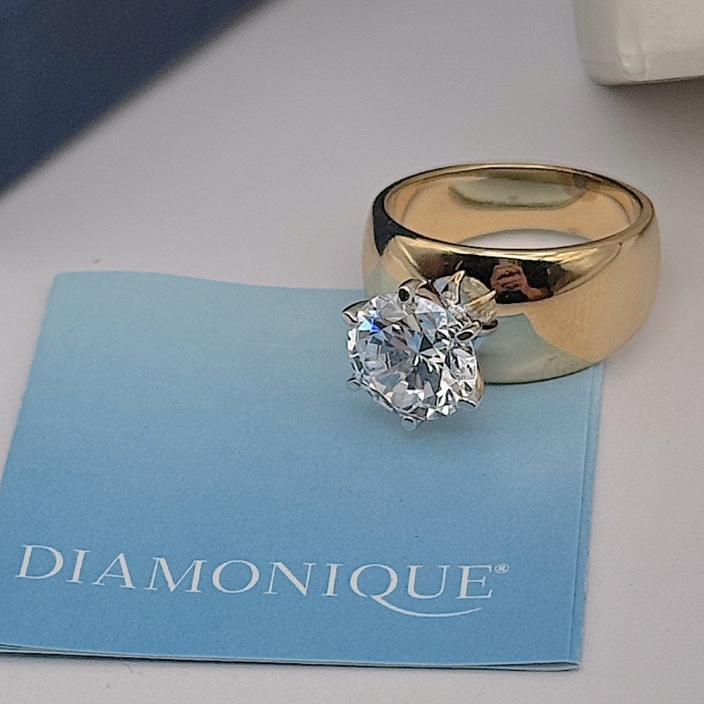 Diamonique Gold Ring with Brilliant Solitaire